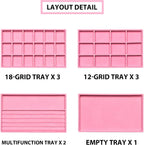Frebeauty Jewelry Organizer Tray,Stackable Velvet Jewelry Trays,Drawer Inserts Earring Organizer For Women Jewelry Storage Display Case for Rings Stud Necklaces,8.3 x 4.9 x 1 Inches (Pink)