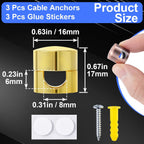 3 Sets Charger Holders for Cords, Adjustable Cable Anchor Holders, Adhesive Metal Cord Clips, Cable Management Wire Organizers for Desk, Office, Nightstand - Gold, Red Bronze, Silver