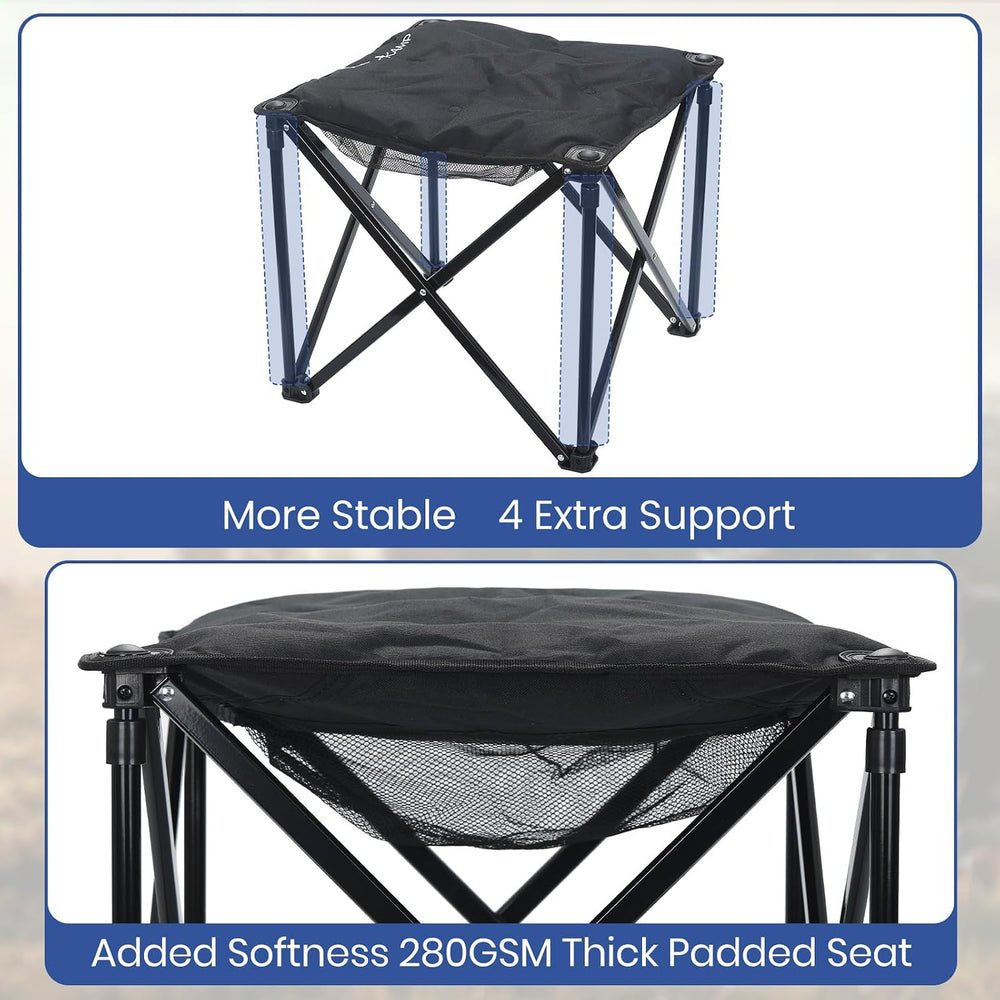 Padded Camping Stool, 18" 500lb Oversized Foot Rest, Black, 1
