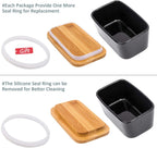 Butter Dish with Lid,Extra Large 650ml,Porcelain Keeper with Bamboo Lid Cover for 2 Sticks of Butter,Microwave Safe Easy Clean Butter Storage Container for Countertop Refrigerator (Black)