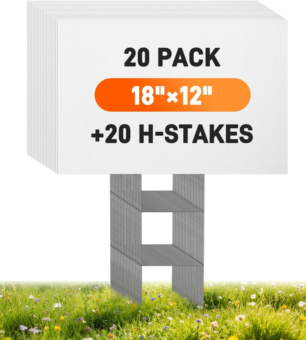 20 Pack Blank Yard Signs with Stakes, 18x12" 5mm Corrugated Plastic Board