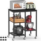 Kitchen Microwave Cart,Microwave Stand with Wheels,Coffee Bar Table Station,4-Tier Rolling Baker's Rack,Small Appliance Storage Shelf,Utility Side Table for Kitchen,Living Room (Black)
