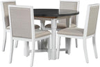 Merax 5-Piece Extendable Dining Table and 4 Upholstered Chairs, Round Oval Dining Table Set for 4, Wood MDF Kitchen Table Set with Removable Leaf for Dining Room, 42" to 58" (Grey+White)
