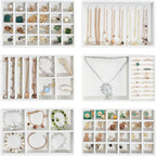 ProCase Stackable Jewelry Organizer Trays for Drawers, Jewelry Drawer Inserts Container Display Case Storage for Earring Necklace Rings Bracelet with Removable Dividers -Warmwhite, 6 Layers