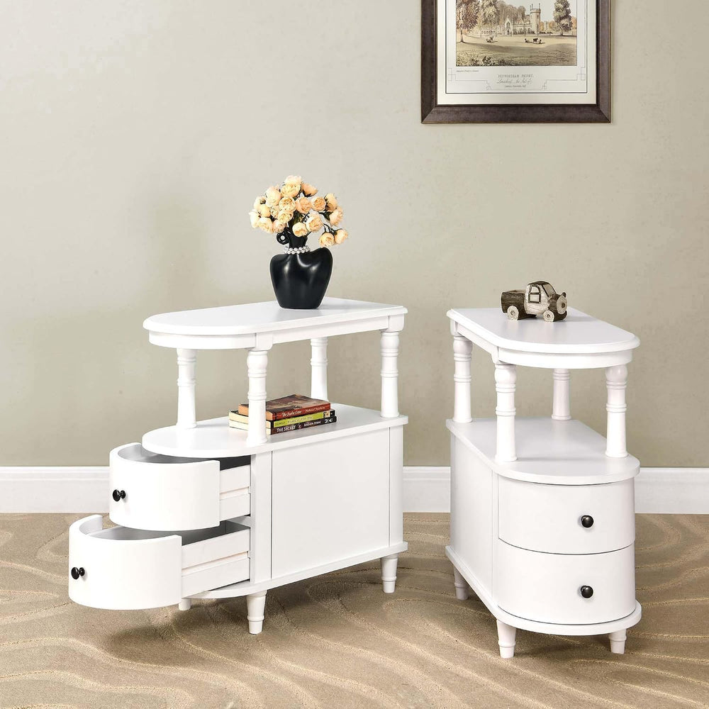 PADMA HOUSE Solid Wood End Table with 2 Drawers, Narrow Sofa Side Table Slim ...