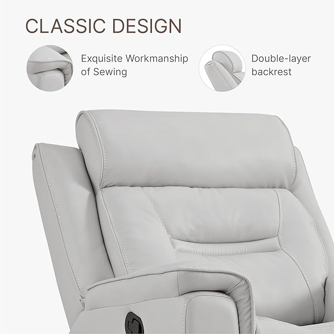 Leather Recliner Chair Faux Swivel Rocker for Adults Manual Sofa for Living Room Bedroom Home Theater Seating,Light Grey