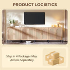Modern TV Stands for 85 Inch TVs, 123.5‬"W Wood Entertainment Center w/Adjustable Shelves, Mid Century Modern TV Stand w/Arched Fluted Doors, Media Console Cabinet for Living Room, Natural