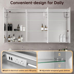 60"x32" Medicine Cabinet Mirror, LED Lighted Medicine Cabinet with Electrical Outlet＆USB, Anti-Fog, 3 Colors Temperature Stepless Dimmable, Aluminum Cabinet for Storage and Mordern Decor