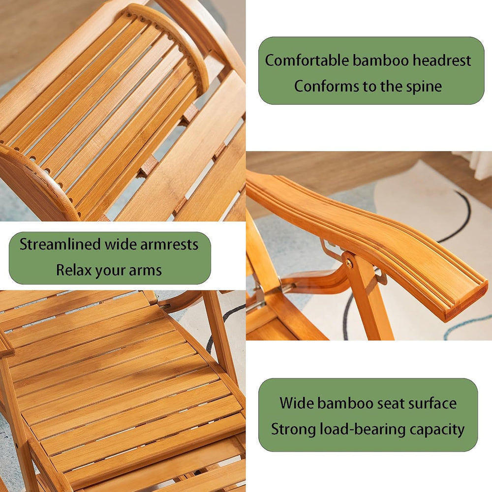 Bamboo Rocking Chair with headrest and footrest, Foldable and Requires no Ass...