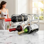 Buruis 6-Bottle Countertop Wine Rack, Metal Wine Bottle Holder, Chrome | No Assembly Required, Space-Saving Wine Storage, Kitchen Bar Organizer, Red & White Wine Display, Modern Home Decor