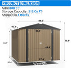 Greesum 8x8FT Outdoor Storage Shed, Utility Tool Shed Metal Storage Garden Shed with Door & Lock for Patio Storage, Brown