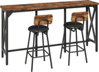 CHOEZON Bar Table and Chairs Set, Counter Height Table and Chairs, with X-Shaped Supports, 1 Pub Table and 2 Chairs, for Dining Room, Living Room, Home Bar, Rustic Brown and Black TBT18BF