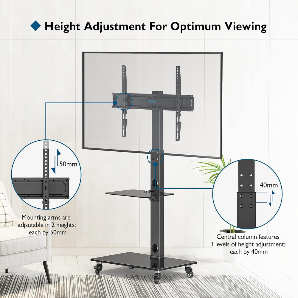 BONTEC TV Stand with Wheels for 30-70 Inch Plasma/LCD/LED Screens up to 40 kg...