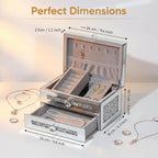 Mirrored Jewelry Box for Women,2-Layer Glass Jewelry Organizer with Lid & 1 Drawer, Silver Crushed Diamond Home Decor, Gift Idea for Her (9.3" L x 6.3" W x 5.1" H)