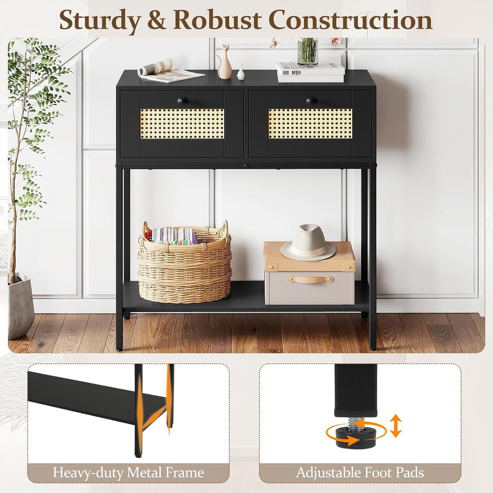 GIANTEX Rattan Console Table, 32" Boho Entryway Table with 2 Drawers | M...