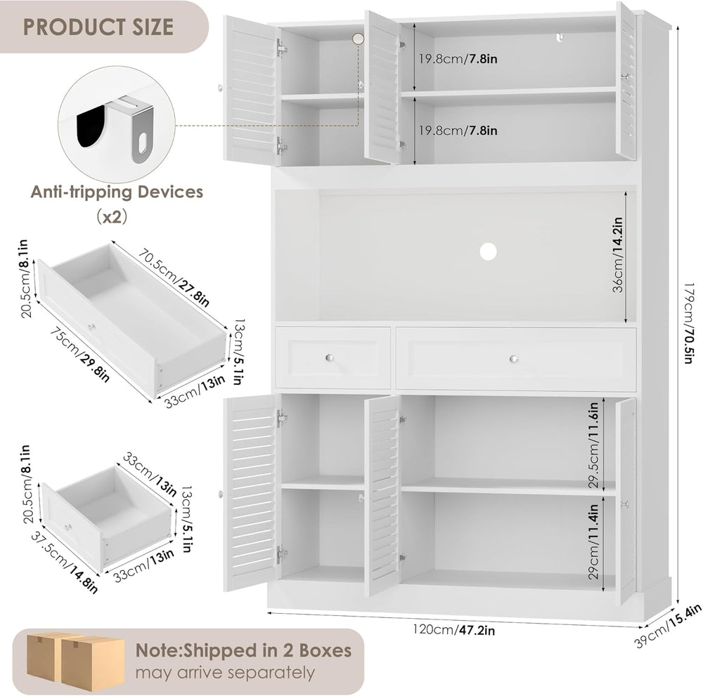 HIFIT 71" Tall Kitchen Pantry Cabinet with Spacious Countertop, 47.2&quo...