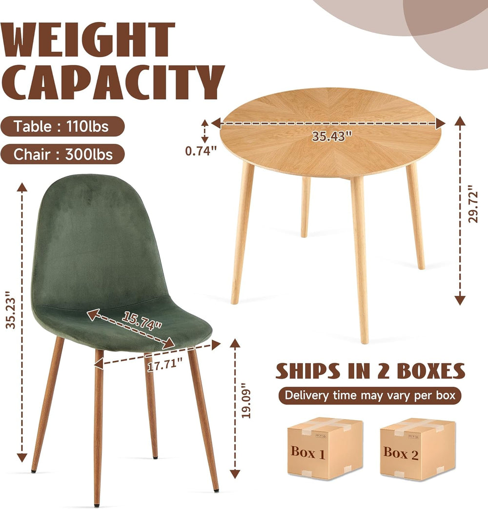 Small Oak Round Dining Table Set for 4, Modern 35'' Kitchen Coffee Ta...