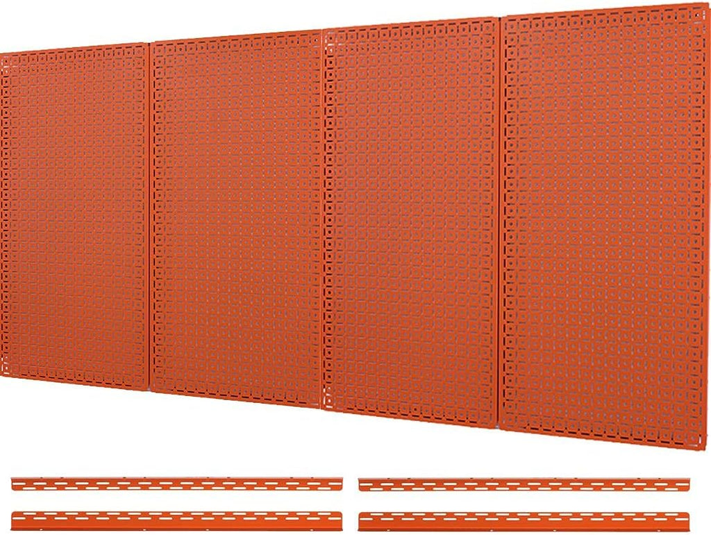 OmniWall 16" x 32" Metal Pegboard Panel 4-Pack for Garage & Home Wall Storage Organization System (Orange)
