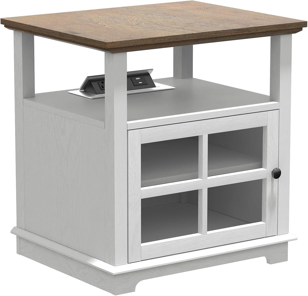 HIFYOBRO 24''Tall White End Table with Charging Station, Adjustable S...