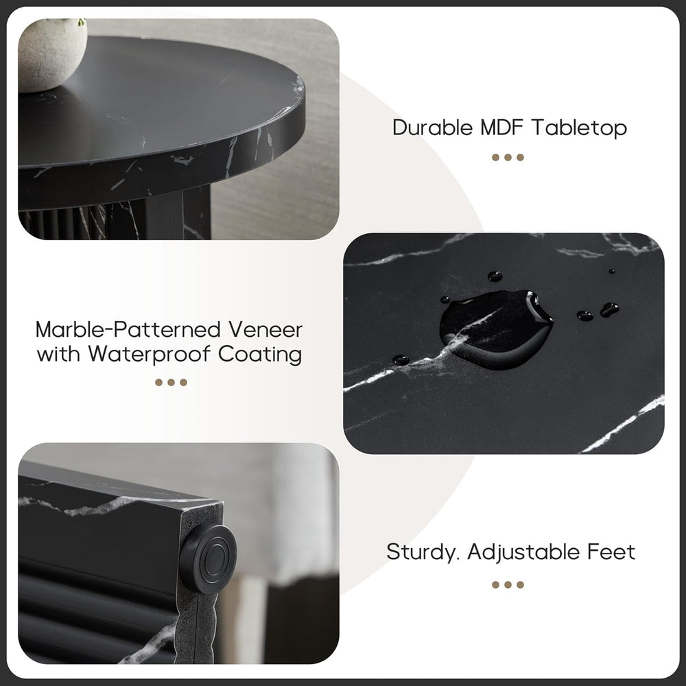 LEVNARY 15.7" Round Side Table with Marble-Look Top, Modern End Table wi...