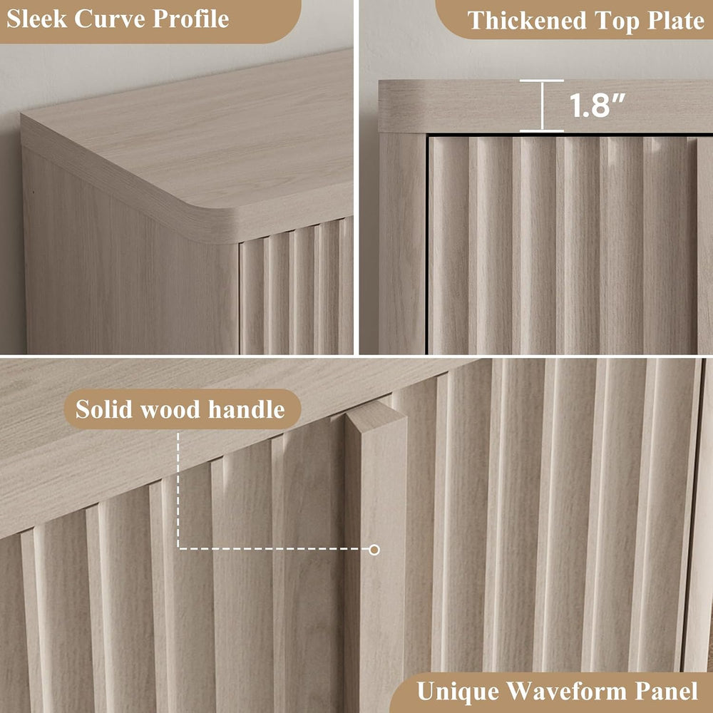 Fluted Buffet Cabinet with Storage, 120" Sideboard Buffet Storage Cabine...