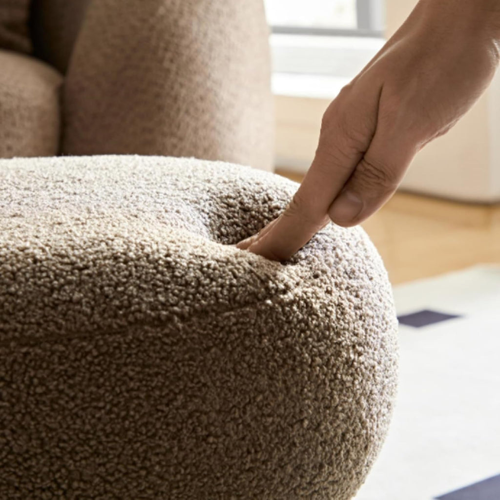 Round Mushroom Foot Stool, Teddy Fabric Footrest with Non-Skid Legs Brown | Plush round foot stool, perfect for under desk, couch, entryway; suitable for living room, bedroom and office use