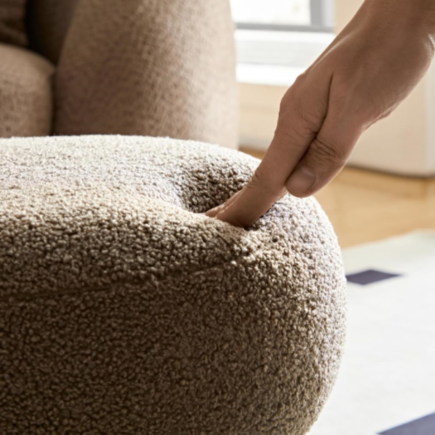Round Mushroom Foot Stool, Teddy Fabric Footrest with Non-Skid Legs Brown | Plush round foot stool, perfect for under desk, couch, entryway; suitable for living room, bedroom and office use