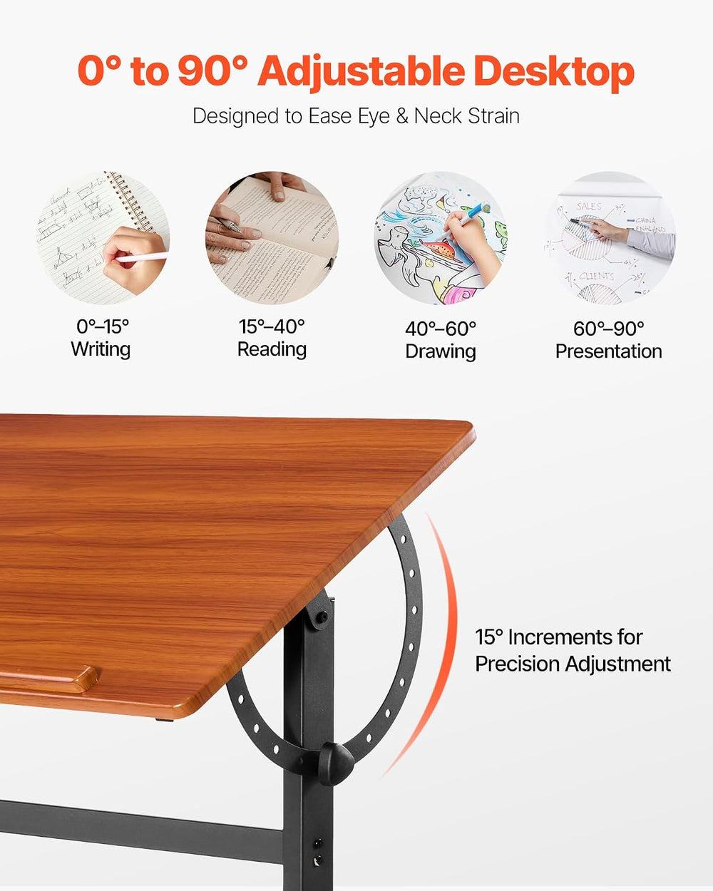 VEVOR Drafting Table, Adjustable 0°–90° Tilt Drawing Desk, Portable Artist Ta...