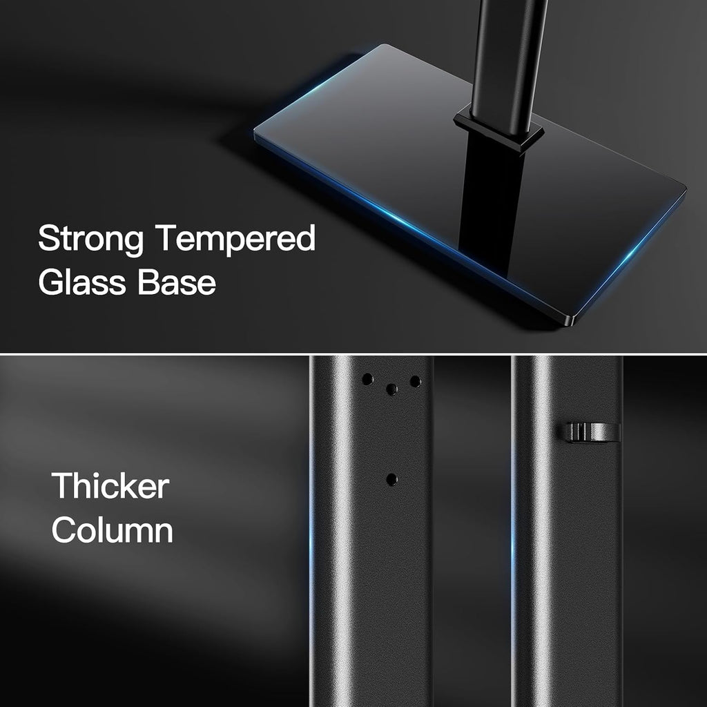 PERLESMITH Universal Swivel TV Stand Legs for 24-60 inch LCD LED TVs, Height Adjustable Television Mount Stand with Tempered Glass Base, Universal VESA Mount 400×400mm, Holds up to 88lbs, PSTVS09