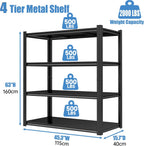 Garage Storage Shelves,5 Tier Shelving Unit, 40 inch Wide, 18” Deep, 78” Tall Organizer Metal Shelf for Basement/Laundry/Pantry Heavy Duty, Adjustable,Easy to Install (4Tier-45"WX16"DX63"H)