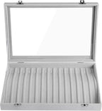 Frebeauty 15 Hooks Necklace Tray Velvet Neckalce Organizer with Clear Lid Lockable Necklace Holder Box Jewelry Organizer for Pendants Chains Necklace Jeweley Tray for Women Girls(Grey)