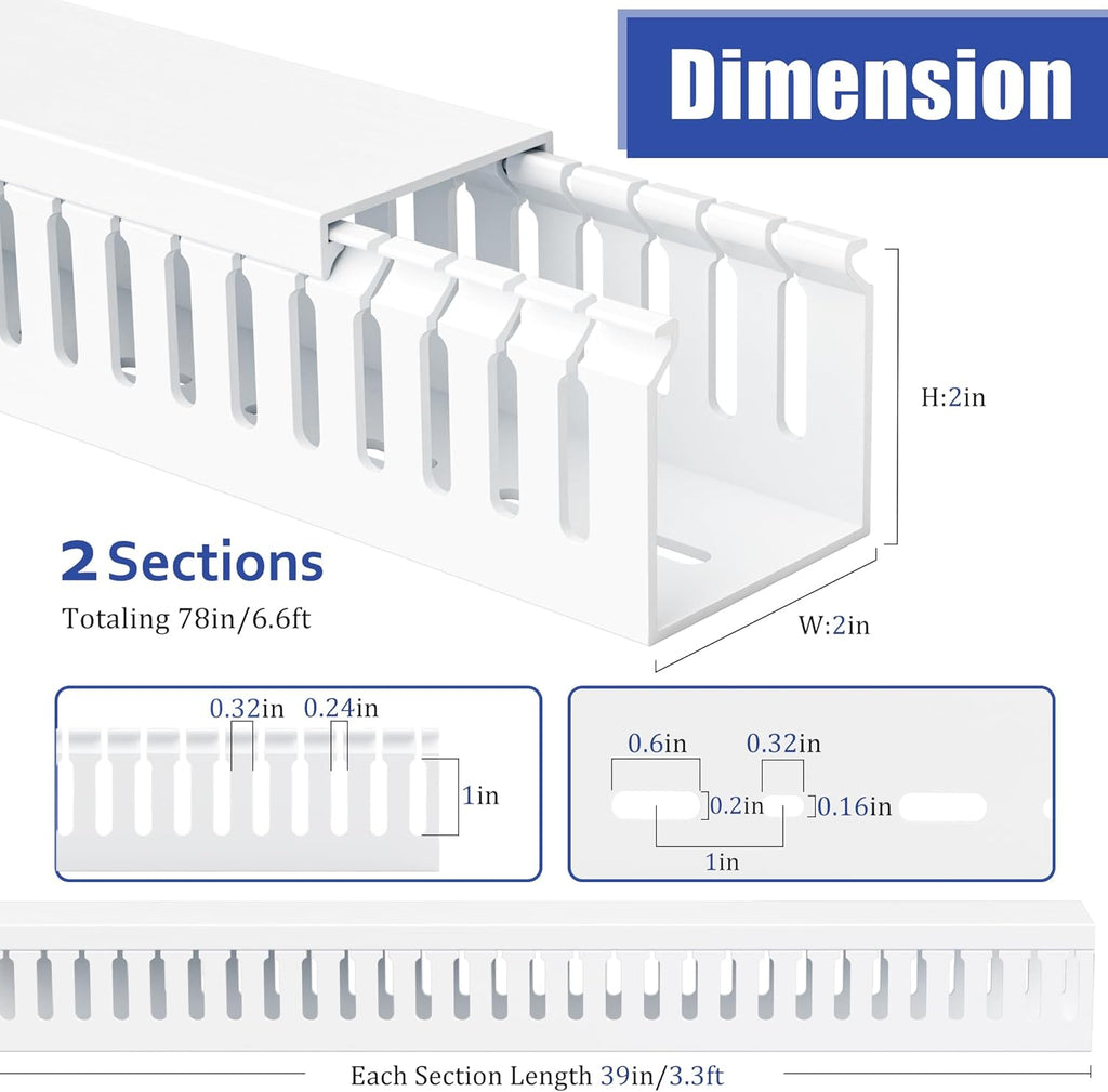ZhiYo 2x2in Professional Server Rack Cable Management Raceway, 6.6ft (2 × 3.3ft) Cable Raceway Kit, Electrically Safe PVC Open Slot Wire Cover, Cord Hider for Under Desk/Computer/Network Cords White