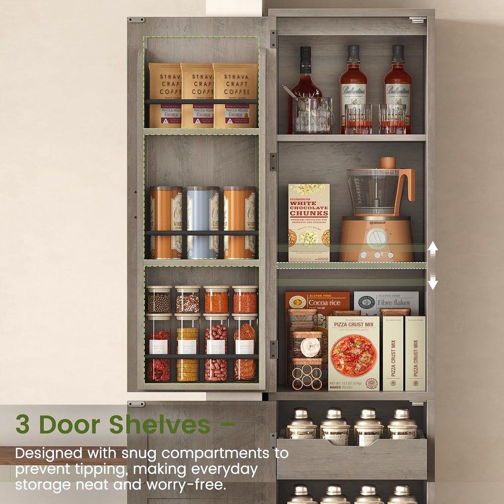 Itaar Narrow Kitchen Pantry Cabinet with 3 Door Shelves & 3 Drawer, Grey ...