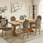 Upholstered Dining Chairs Set of 6 French Country Oval Fabric Back Kitchen Side Chair with Wood Legs for Dining Room, Kitchen, Restaurant(Grey-Velvet)