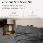 Threadmill Luxury Full Size Sheets | 656 Thread Count Certified Supima Cotton Sheets for Full Size Mattress | 5-Star Hotel Quality 4 Piece Bed Sheets with Extra Deep Pocket |Dark Grey Sheet