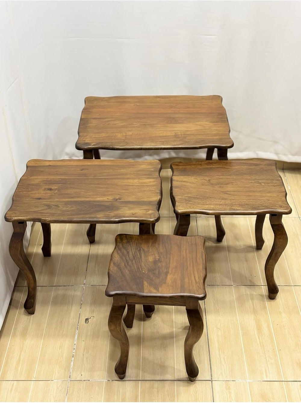Walnut Wood 4-Piece Nesting Side Table Set 25.6x19.7x19.7 in Solid Wood Livin...