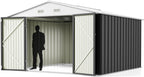 Greesum 10x10FT Outdoor Storage Shed, Utility Tool Shed Metal Storage Shed with Door & Lock for Patio Storage, Garden, Lawn, Gray