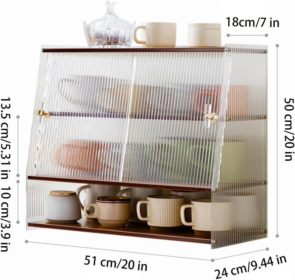 4-Tier Clear Acrylic Organizer, Pantry Cabinet with Sliding Doors, Trapezoida...