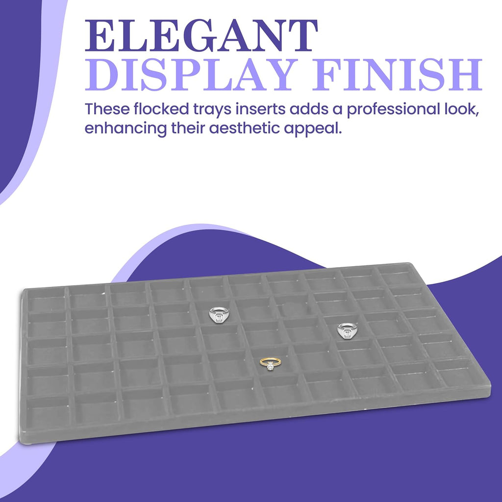Novel Box 5 Pack 50-Slot Gray Liner Jewelry Storage Tray Inserts 14.75x8.25x1 Inches - Jewelry Organizer Pad for Drawers & Store Displays - Jewelry Display Pads for Rings Earrings & Pendants