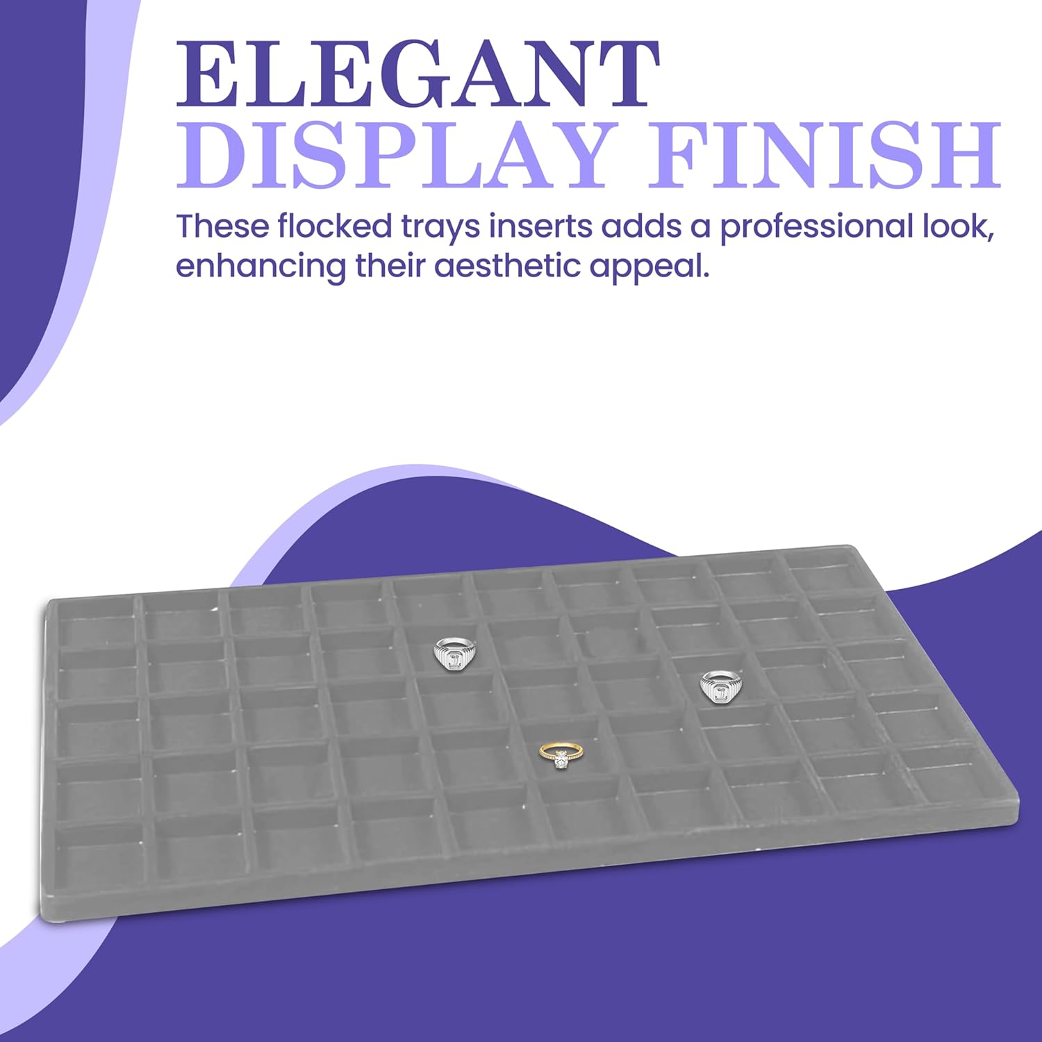 Novel Box 5 Pack 50-Slot Gray Liner Jewelry Storage Tray Inserts 14.75x8.25x1 Inches - Jewelry Organizer Pad for Drawers & Store Displays - Jewelry Display Pads for Rings Earrings & Pendants