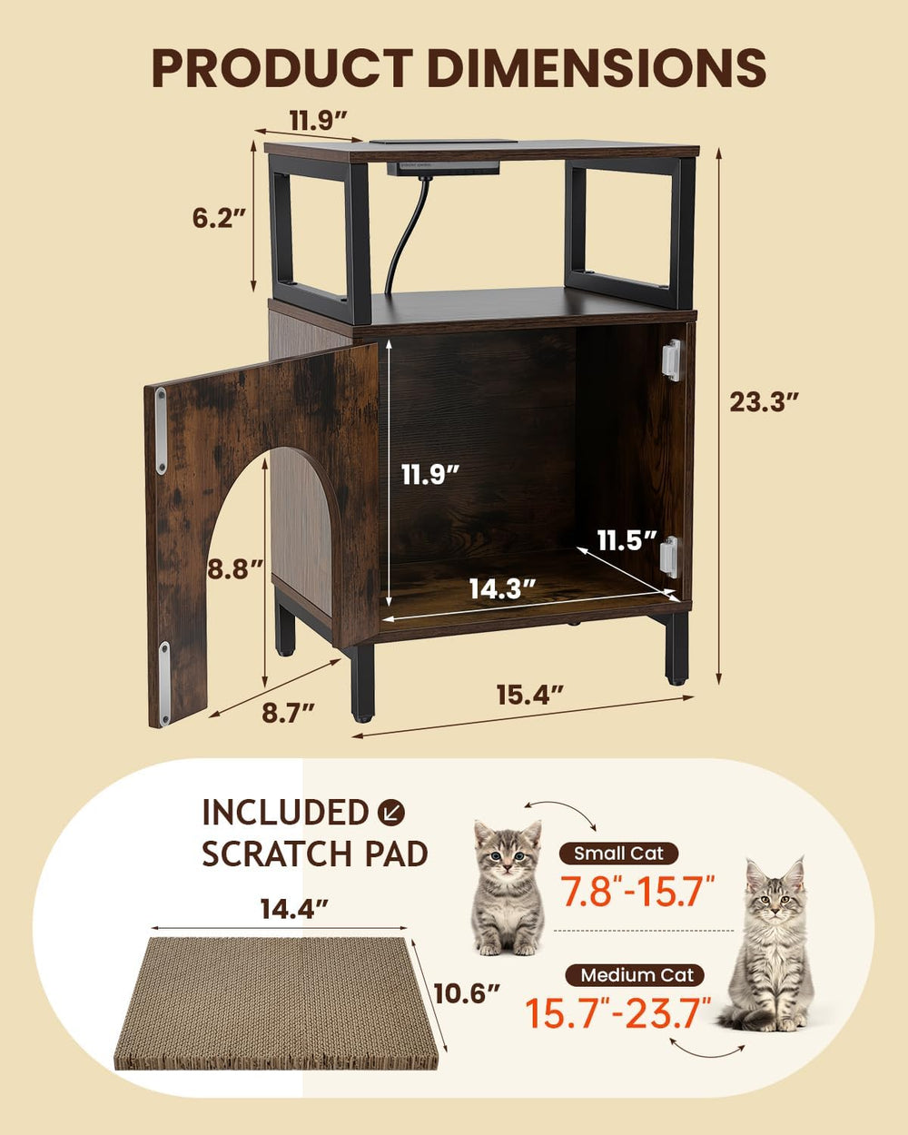 Cat Side Table with Charging Station & Storage Shelf, Small End Tables wi...