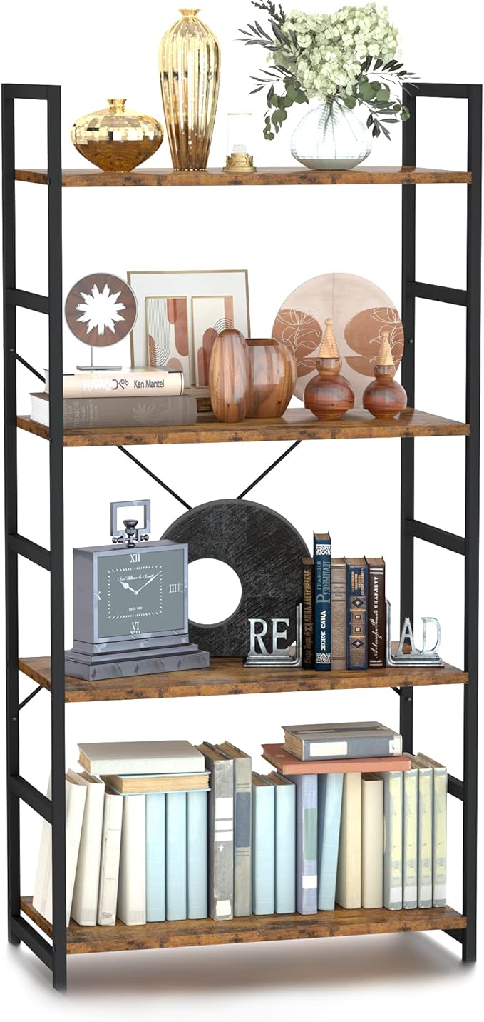 NUMENN 4 Tier Bookshelf, Tall Bookcase Shelf Storage Organizer, Modern Book S...
