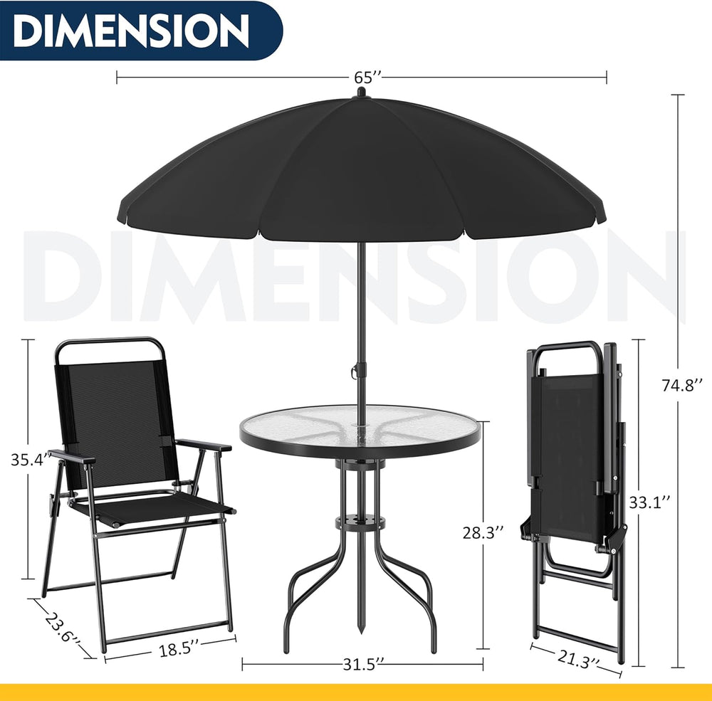 Shintenchi 6 Piece Patio Dining Set with Umbrella, Outdoor Furniture Set with...