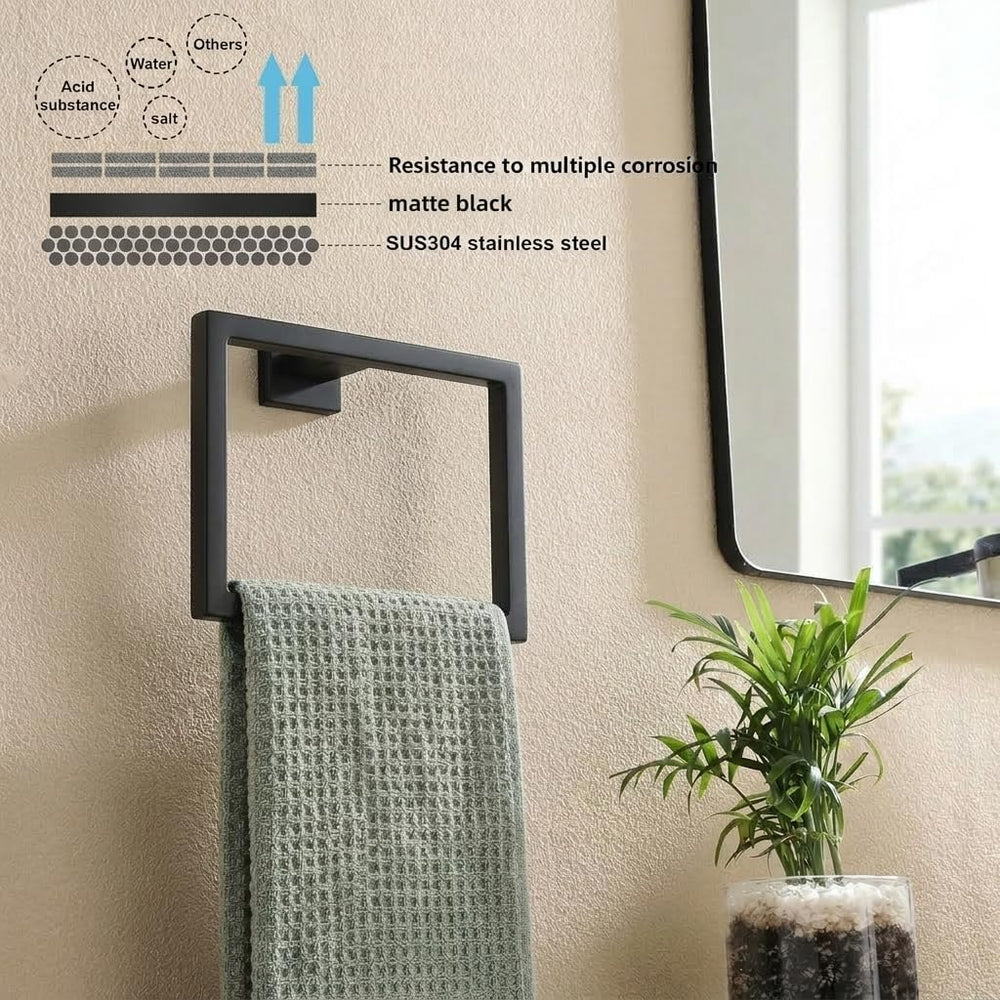 5-Piece Bathroom Hardware Set, 23.6 in Towel Bar, Matte Black