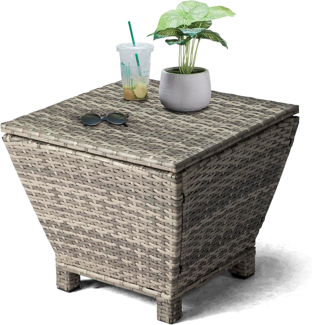 VINGLI Outdoor Side Table with Storage, 13-Gallon Patio Deck Box Outdoor Wick...
