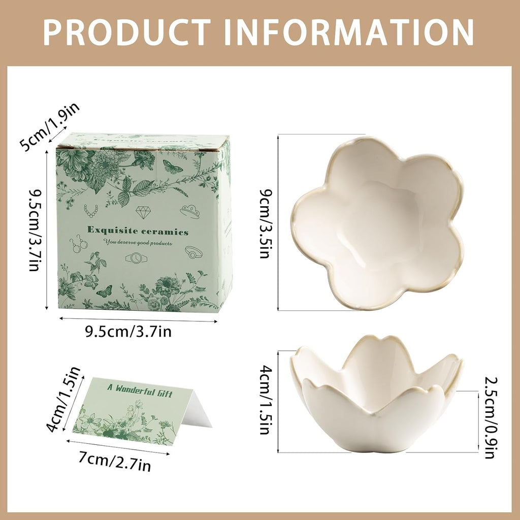 Mecaikru Ceramic Jewelry Tray, 3.5 in Flower Ring Dish with Gift Box & Card | Petal-shaped bowl keeps rings, earrings and small necklaces visible while helping prevent slipping.