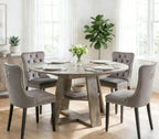 5 Piece Round Extendable Dining Table Set for 4, 43"-59" Grey Wood Oval Expanding Kitchen Table with 4 Velvet Tufted Chairs, Space Saving Extendable Dining Room Tables with Storage Shelf