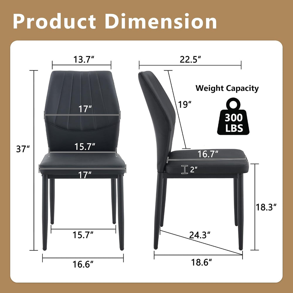 Black Dining Chairs Set of 6, Modern PU Leather Kitchen Chairs with Soft Cush...