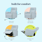 Davinci Suzy Swivel Recliner in Heathered Blue, GREENGUARD Gold & CertiPUR-US® Certified