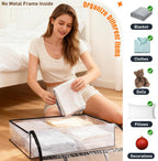 Clear Under Bed Storage Containers - 6 Pack Large Capacity Clothes Storage Bags with Lid & Sturdy Handles, Foldable Moving Bags, Clothing Organizer Totes for Bedding, Comforter, Sheet（90 L）